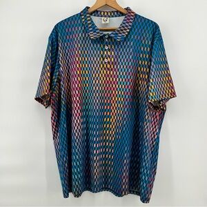 Hardaddy Men’s Polo Geometric Multicolor Pattern Short Sleeve Sz 2XL Golf Loud